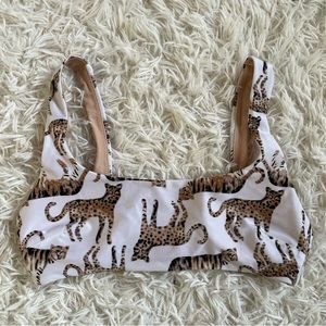 Aerie white scoop neck bikini top cat print xs
